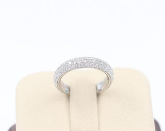 14Kゴールド 3列天然ダイヤモンド エタニティ 4.0mm ウェディングバンド：3/4エタニティスタッキングリング - 3列ダイヤモンドアニバーサリーリング