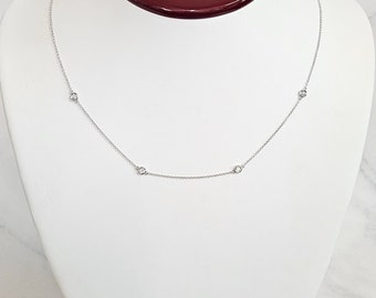 Four Natural Diamonds Bezel By The Yard Necklace/14K gold Four Diamonds Necklace/Diamond Wedding Necklace/Anniversary Gift