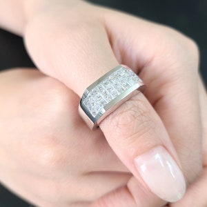 Invisible Set Princess Cut Diamond 1.9ct Men's Ring/Diamond Invisible Set Wedding Band/Gift For Him/Men's Diamond Ring image 4