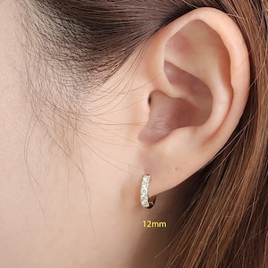 Natural Diamond Diameter 12mm Earrings/ Diamond Hoop Earring/ 14K,18K gold Natural Diamond Hoop Earrings/ Anniversary gift/Gift for her