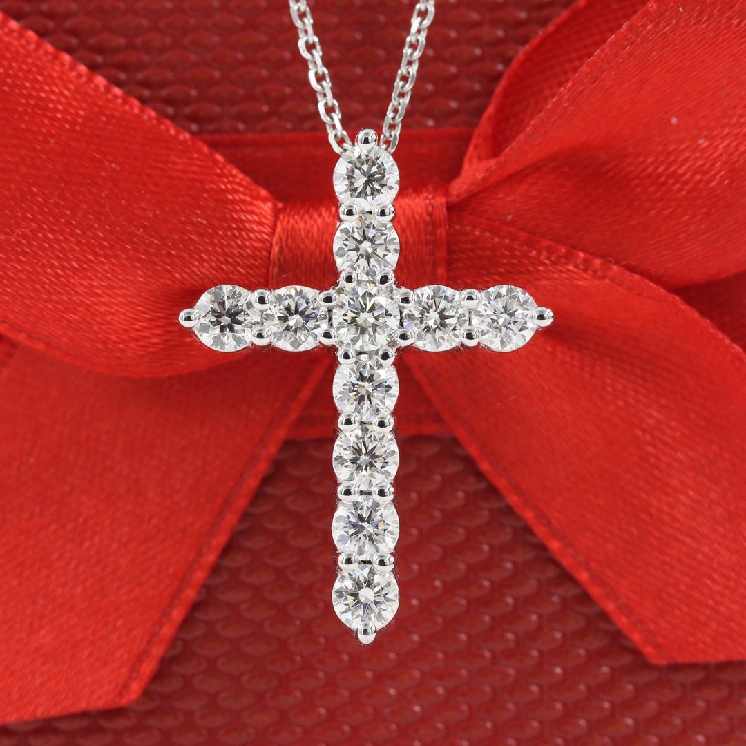 1.5ct Round Natural Diamond Cross Necklace: Platinum,14k,18k Gold