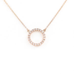 11mm Open Circle Diamond Necklace/Circle Pendant/14k Gold Natural Diamond Necklace/Simple Dainty Diamond Necklace/Anniversary Gift