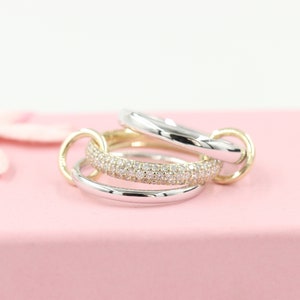 Stacking Rings with Connectors/Yellow Rose White gold 3 Bands with 2 connectors 3.3 mm Width Diamond Rings/Sean's Bundle of 3 Rings