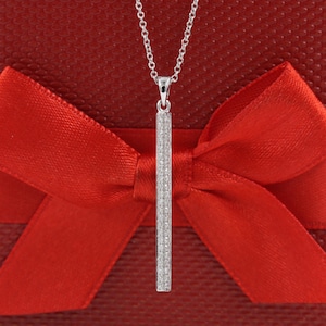 Natural Diamond Bar Pendent /14K gold Simple Classic Diamond Bar Necklace /Tow Sides Natural Diamond  Bar Pendent / Anniversary Gift