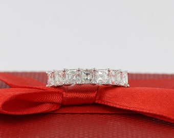 2.1ct Asscher Cut Eternity Ring/Asscher Cut Diamond Half Eternity Band/Square Half Diamond  Ring/Anniversary gift/Stackable Diamond  Ring