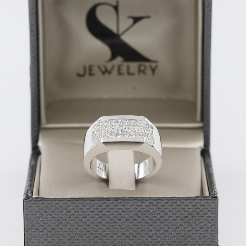Invisible Set Princess Cut Diamond 1.9ct Men's Ring/Diamond Invisible Set Wedding Band/Gift For Him/Men's Diamond Ring image 8