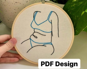 Body curves embroidery PDF & Instructions// Female Body//  Embroidery in Hoop// Body Positive// body line art// Shelf art.