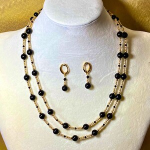 Black and Gold Crystal Necklace and Earrings