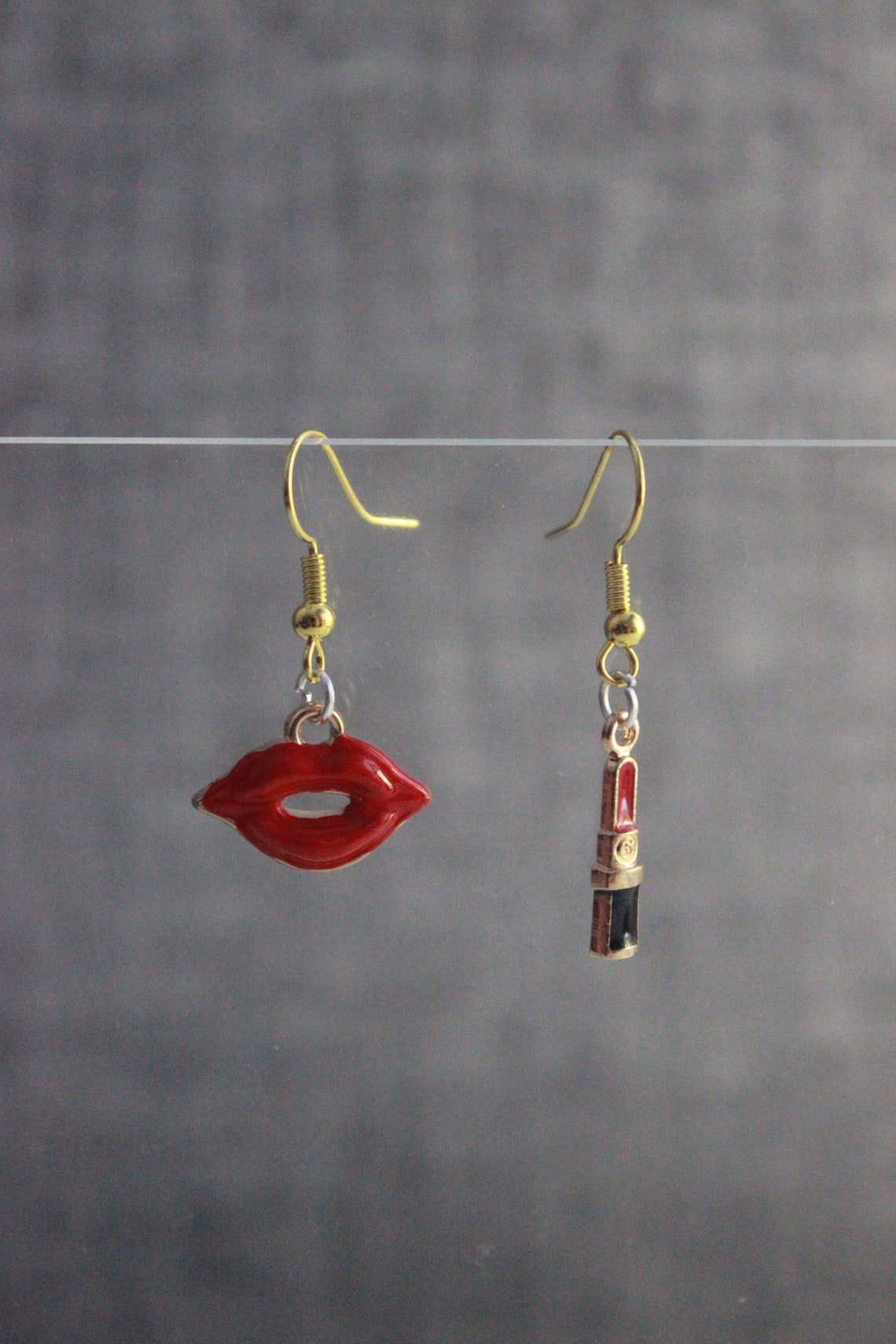 Lipstick earrings lips earrings mismatched earrings dangle Etsy