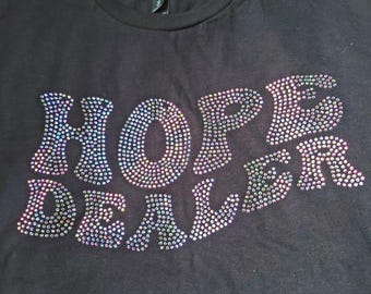 Hope Dealer Angel Wings Rhinestone T-shirt Bling Christian Apparel Customize Trendy Tee Faith Unique Recovery Inspirational Encouraging