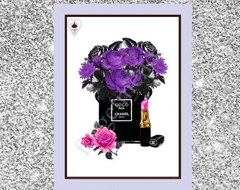 Perfume print purple | Etsy Purple Gold Hydrangea Perfume Bottle