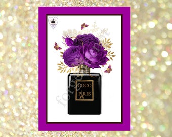Perfume print purple | Etsy Purple Gold Hydrangea Perfume Bottle