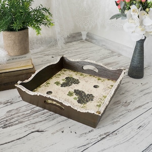 Vintage fruit tray| | Serving tray| Breakfast tray| Decoupaged wooden tray| Decorative fruit tray| Rustic coffee tray; Housewarming gift