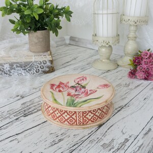 Vintage Schmuckschatulle | Wertvolle Schmuckschatulle Aufbewahrungsbox, Holz Make-up Kosmetik Trennerbox | Decoupage Tulpen Wohnkultur
