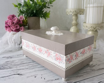 Handmade Wooden Tea Box with 6 Compartments | Floral Tea Bag Organizer