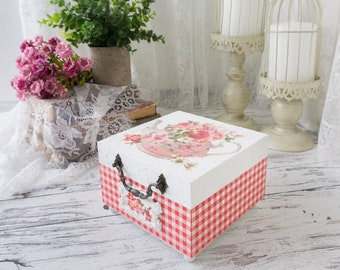 Handmade Wooden Tea Box | Decoupage Tea Bag Organizer