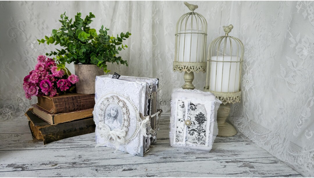 Shabby Chic Junk Journal | Black White Lace Scrapbooking Album, Vintage ...
