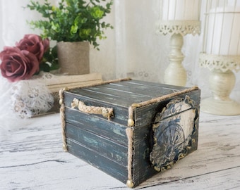 Nautical Decoupage Wooden Candy Box | Coastal Kitchen Decor