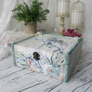 Nautical beach house tea box| Tea bags organiser box with 9 compartments| Wooden tea storage caddy box, Tea lovers housewarming gift