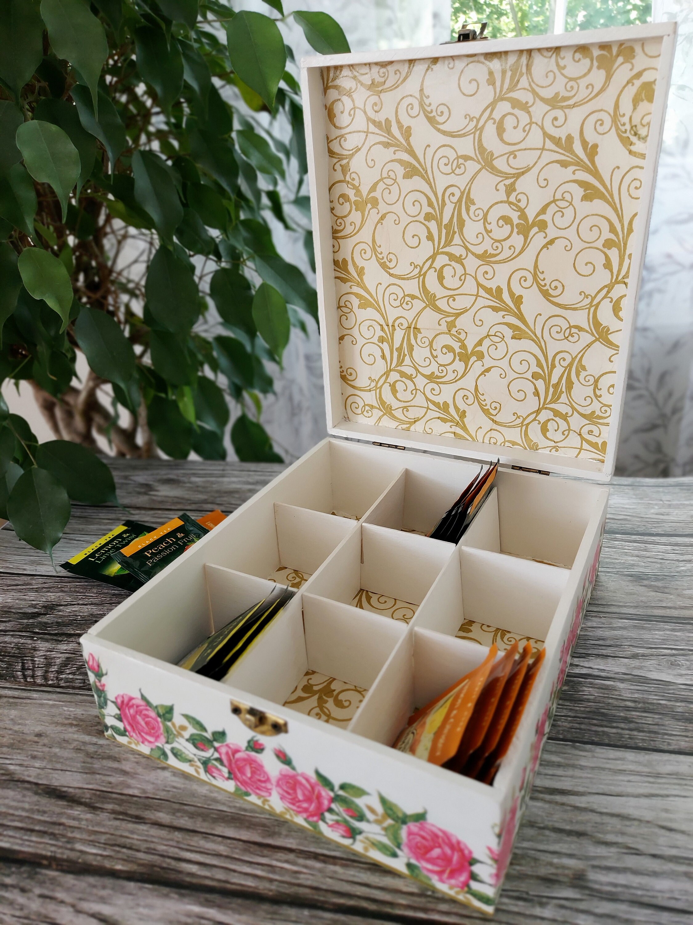 Caja de té vintage Caja de té con compartimentos Teebox | Etsy