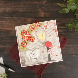 Biglietto di auguri in carta fatta a mano in 3D/Biglietto regalo di San Valentino con fiocco di nastro per lei; Biglietto di compleanno con fiori di carta lavorati a mano, biglietto di congratulazioni per tutte le occasioni