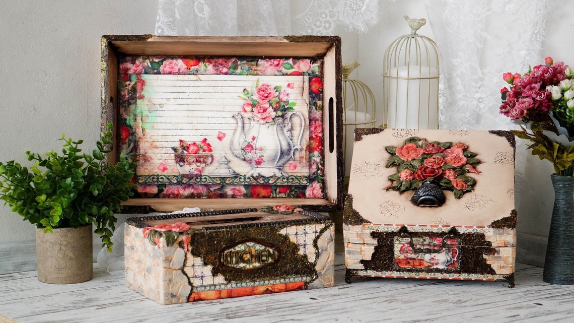 Vintage Tea Box Tissue Box and Tray Tea Box With 9 Etsy