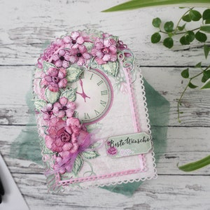 Biglietto di auguri in carta fatta a mano in 3D/ Biglietto di congratulazioni con fiocco di nastro per lei/ Biglietto di compleanno con fiori di carta lavorati, biglietto di congratulazioni per tutte le occasioni