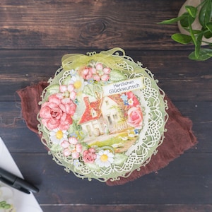 Biglietto di auguri in carta fatta a mano in 3D/ Biglietto di congratulazioni con fiocco di nastro per lei/ Biglietto di compleanno con fiori di carta lavorati, biglietto di congratulazioni per tutte le occasioni