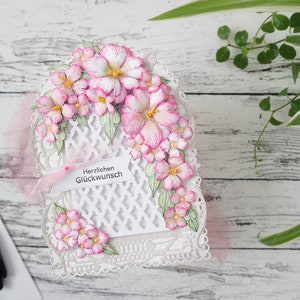 Biglietto di auguri in carta fatta a mano in 3D/ Biglietto di congratulazioni con fiocco di nastro per lei/ Biglietto di compleanno con fiori di carta lavorati, biglietto di congratulazioni per tutte le occasioni