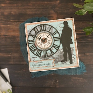 Biglietto di auguri in carta fatta a mano in 3D/Biglietto di congratulazioni Steampunk per lui/Biglietto di compleanno con fiori di carta lavorati a mano, Biglietto di congratulazioni per tutte le occasioni