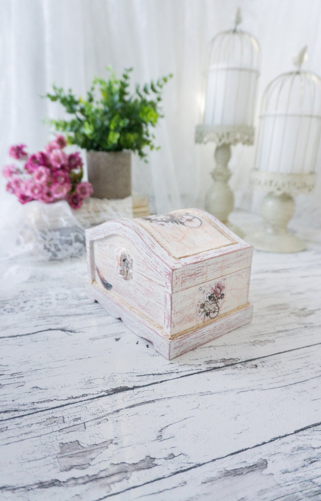Wooden Floral Jewelry Box Jewelry Organizer French Style Jewelry Box