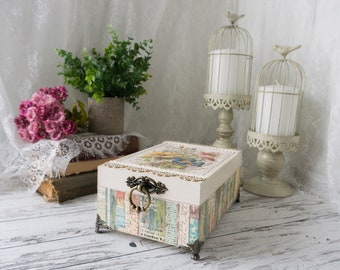 Tea Storage Box | Tea Organizer | Tea Bag Holder | Wood Tea Box | Tea Chest | Vintage Tea Caddy | Tea Lover Gift | Country Vintage Decor