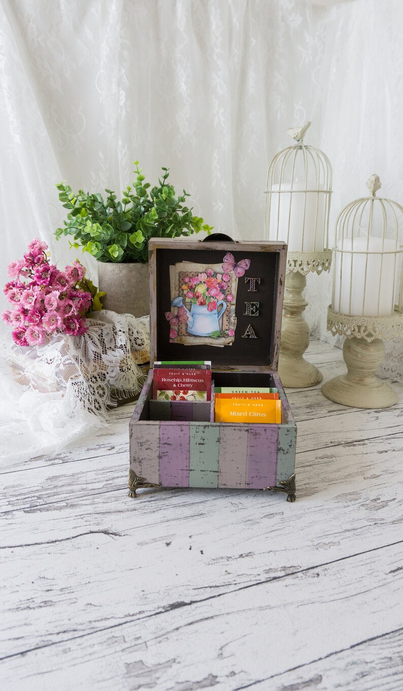Handmade Wooden Tea Box | Decoupage Tea Bag Organizer - Etsy