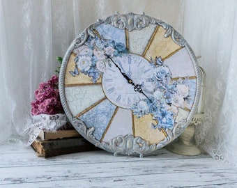 Vintage wall clock | Wall clock | Elegant decor | Handmade wooden clock | Decoupage wall art | Home decor | Housewarming gift | Wall art