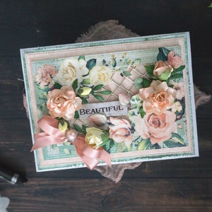 Biglietto di auguri in carta fatta a mano in 3D/ Biglietto di congratulazioni con fiocco di nastro per lei/ Biglietto di compleanno con fiori di carta lavorati, biglietto di congratulazioni per tutte le occasioni