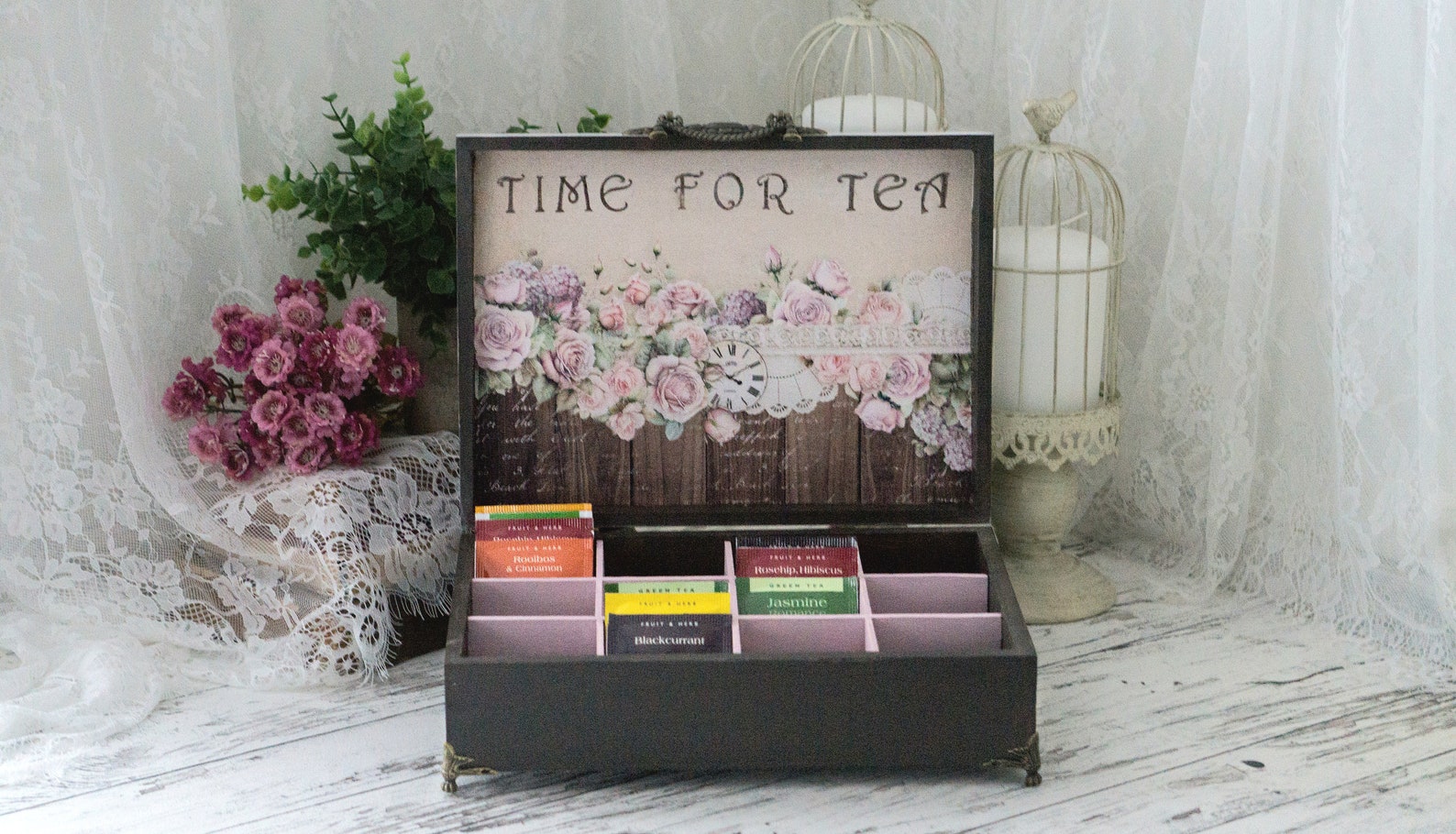 Handmade Wooden Tea Box | Decoupage Tea Bag Organizer - Etsy