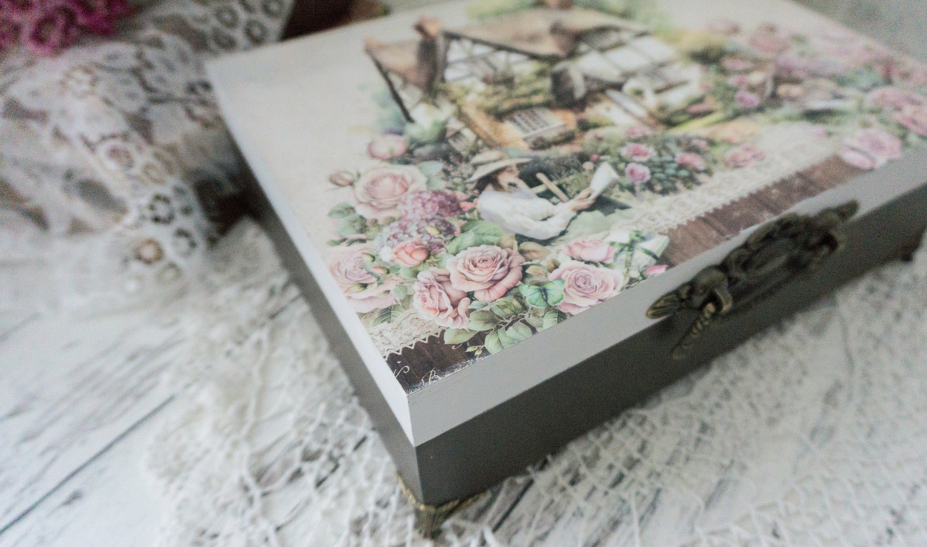 Handmade Wooden Tea Box | Decoupage Tea Bag Organizer - Etsy