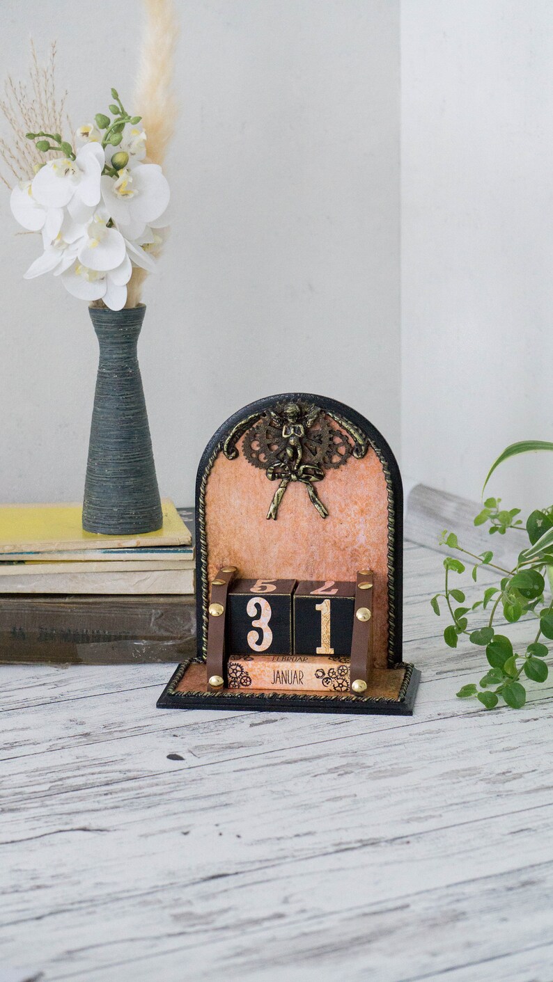 Steampunk Calendar Wooden Calendar Perpetual Calendar Etsy