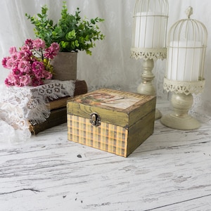 Country farmhouse tea box | Tea bags organiser box with 4 compartments | Wooden rustic tea storage caddy box | Tea lovers housewarming gift
