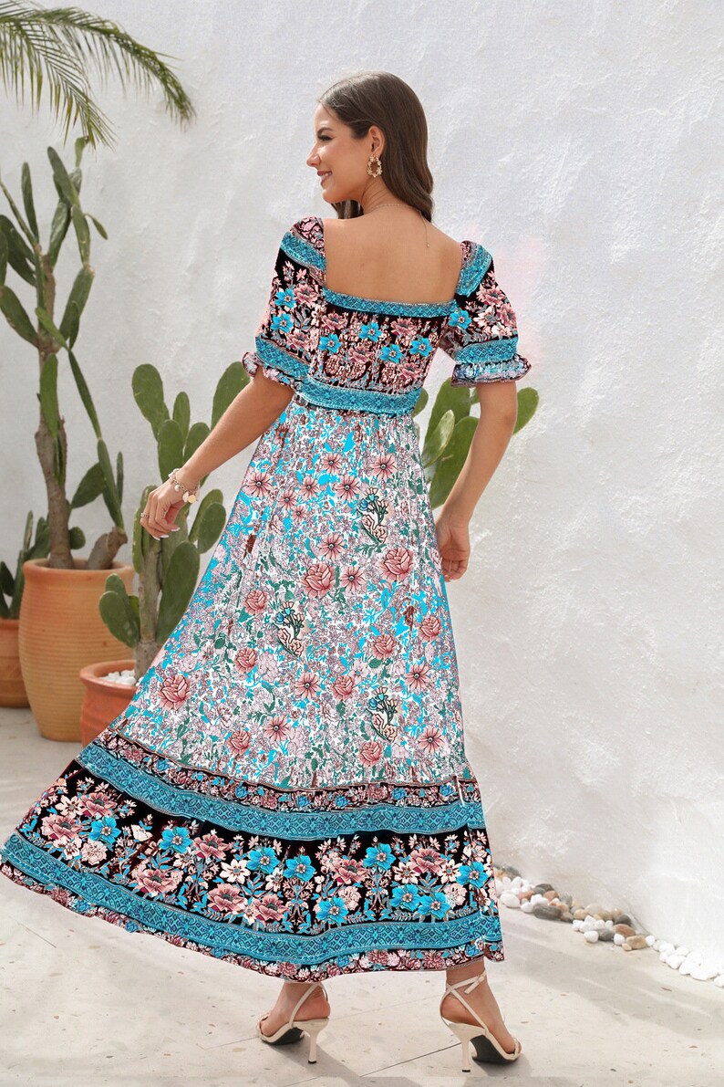 Bohemian Dress for Women, Boho Floral Print Long Dress, Maxi Dress