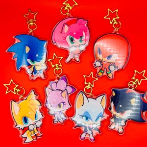 Sonic the Hedgehog: Glitter Keychain 3” Charms - Shadow, Tails, Knuckles, Amy, Rogue, Blaze - Angsty Moon Collab