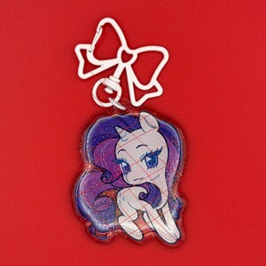 My Little Pony FiM Glitter Keychain 2.5" Charms - Mane Six & Princesses - Angsty Moon Collab Rarity