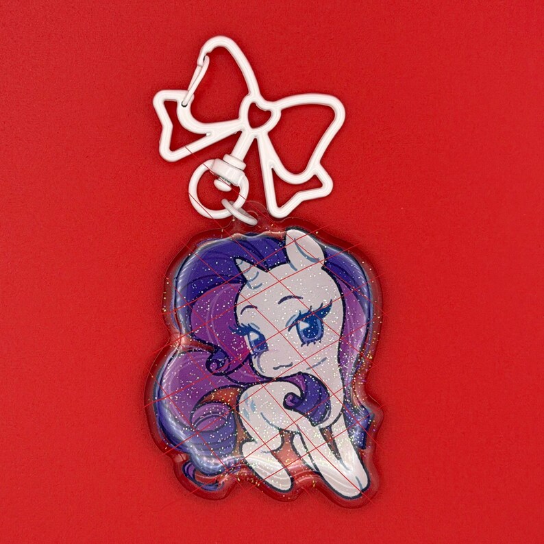 My Little Pony FiM Glitter Keychain 2.5" Charms - Mane Six & Princesses - Angsty Moon Collab Rarity