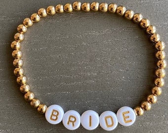 Personalized Gold Beaded Bracelet, Custom Bracelets, Bridal Jewelry, Custom Name Bracelet, Gifts for Her, Bridesmaids Bracelets