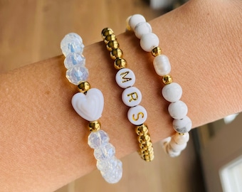3pcs Bridal Bride-to-Be Beaded Bracelet Set, Wedding Date Bracelet, Mrs. Beaded Bracelet, Bride Bracelets, Bridal Gifts, Bachelorette Gifts