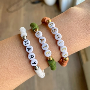 Personalized Heishi Beaded Bracelets, Custom Heishi Bracelets, Custom Word Heishi Bracelets, Custom Name Heishi Bracelets, Bridal Bracelets