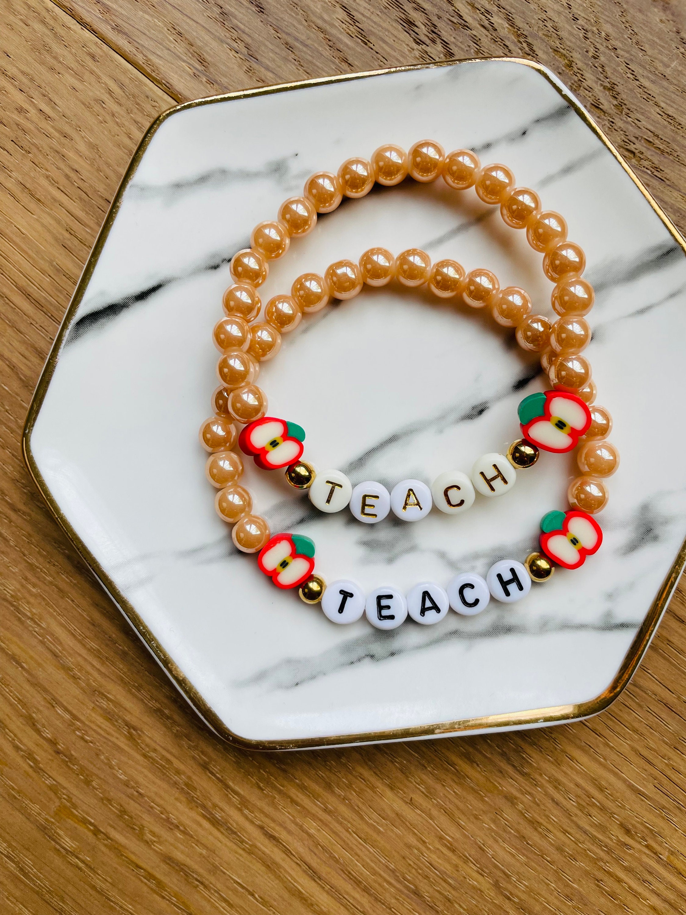 Custom Teacher Appreciation Beaded Bracelets, Back to School Bracelets ...