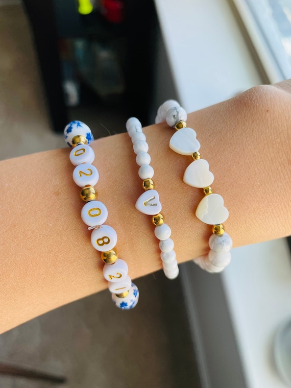Agriajun Pulseras Ajustables Con Cuentas De Perlas Iniciales Para Mujer, Lindas Cuentas De Arcilla Dorada, Hechas A Mano, Amistad, Corazón, Letra, Nombre, Pulsera, Joyería De Playa, Regalo Para