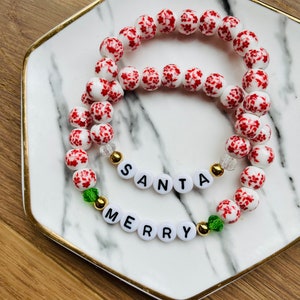 Red Floral Beaded Bracelet, Custom Word Beaded Bracelets