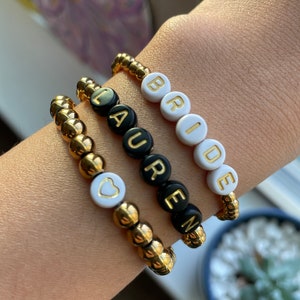 Personalized Gold Beaded Bracelet, Custom Bracelets, Bridal Jewelry, Custom Name Bracelet, Gifts for Her, Bridesmaids Bracelets